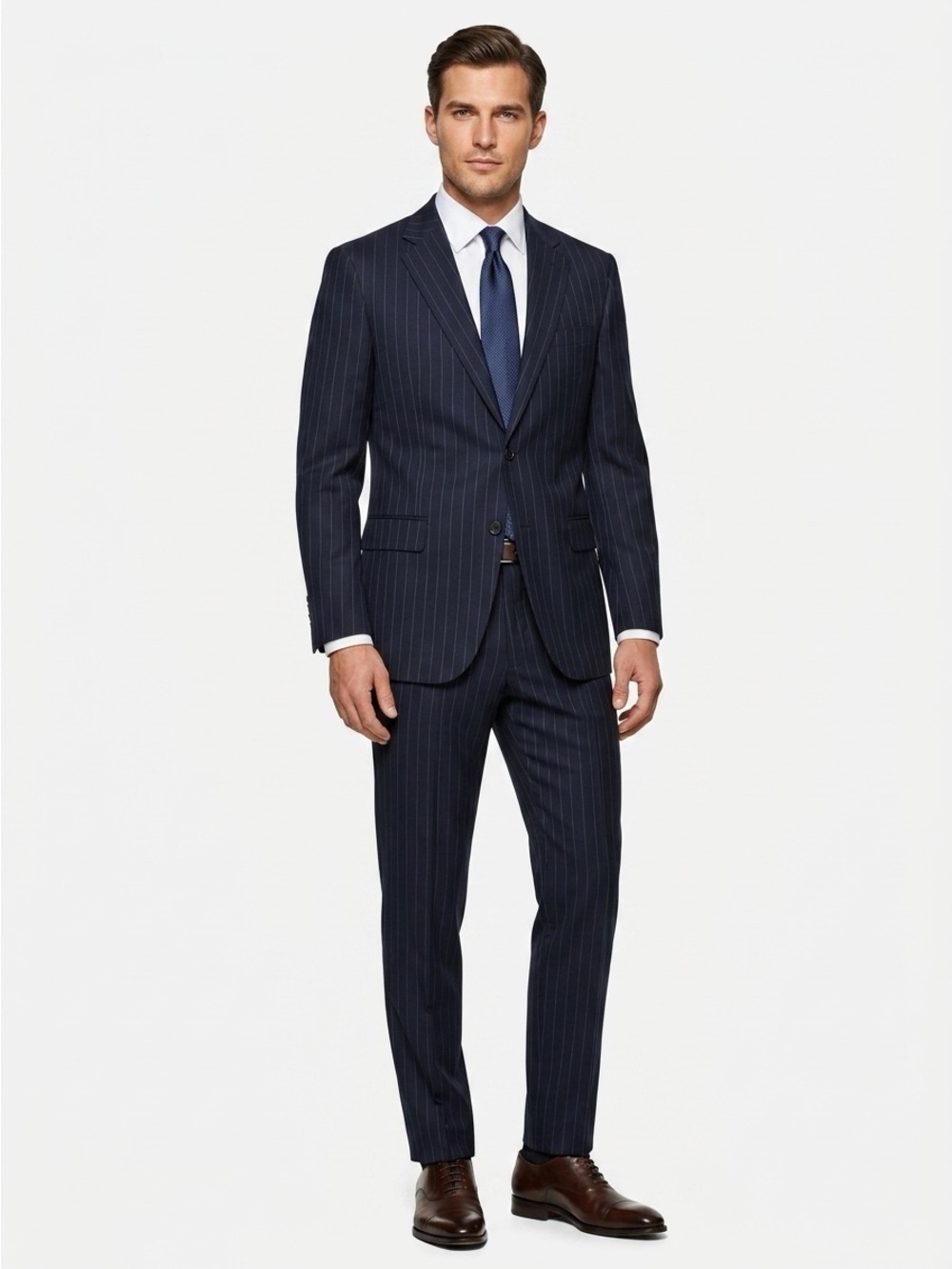 Hickey Freeman Madison Two-Piece Pinstripe Suit Loro Piana Super 130s Wool Navy